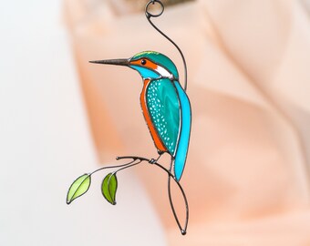 Stained Glass Kingfisher Suncatcher Mothers Day Gifts Bird Stained Glass Window Hangings Custom Stained Glass Decor