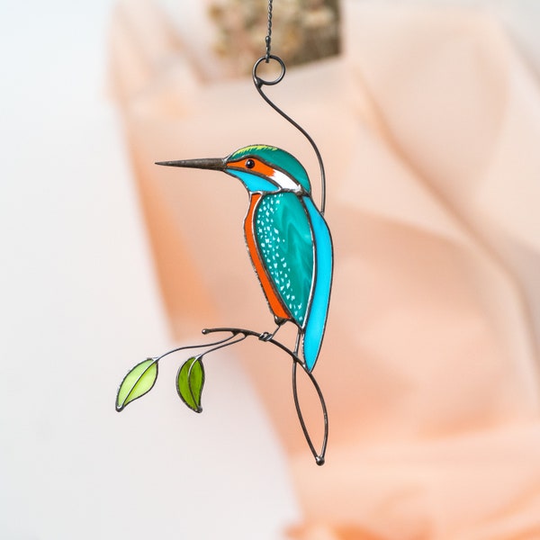 Stained Glass Kingfisher Suncatcher Mothers Day Gifts Bird Stained Glass Window Hangings Custom Stained Glass Decor