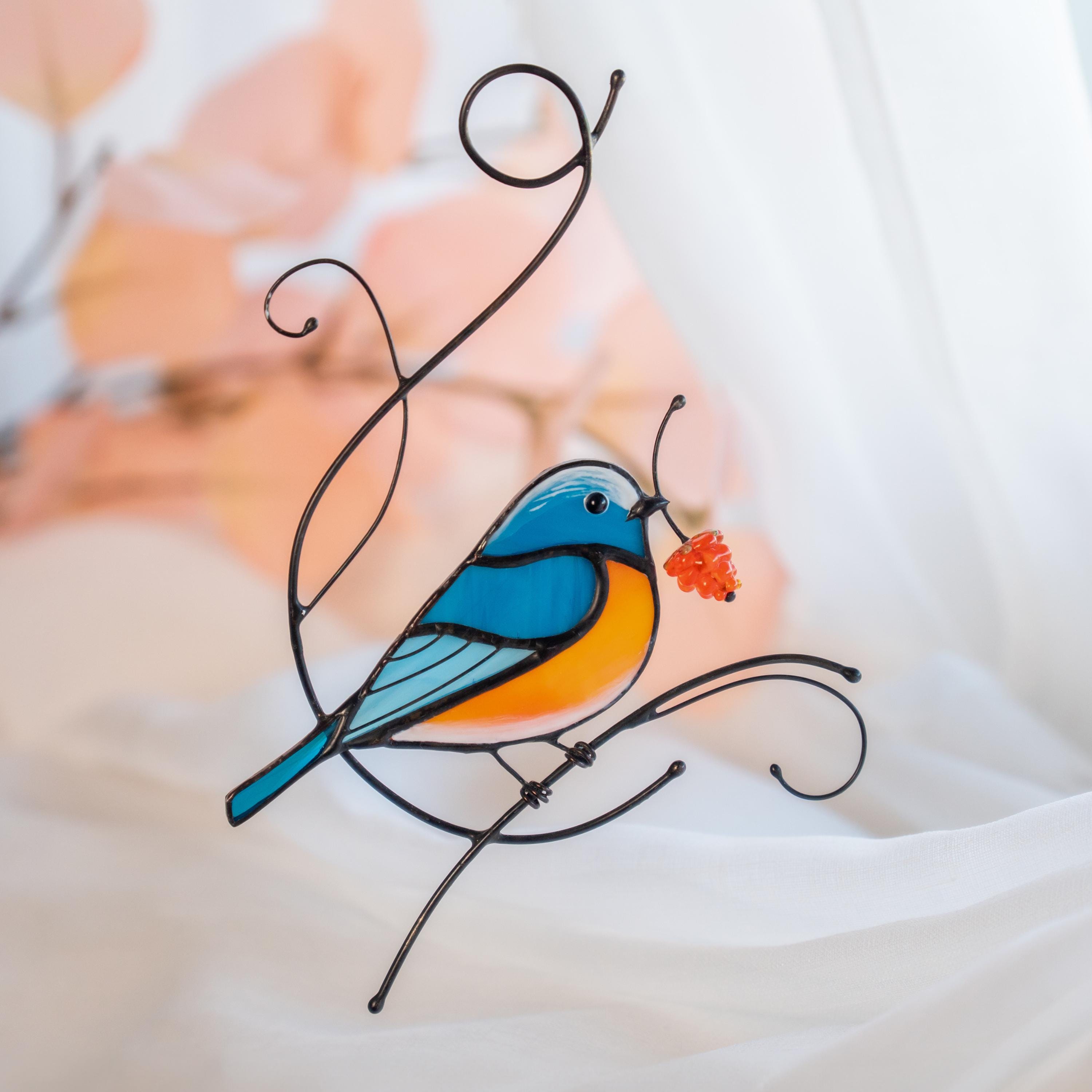 Little Bluebird Stained Glass Window Hangings Gifts for Him Christmas Custom Stained Glass Birds Suncatcher Get Well Soon Gift
