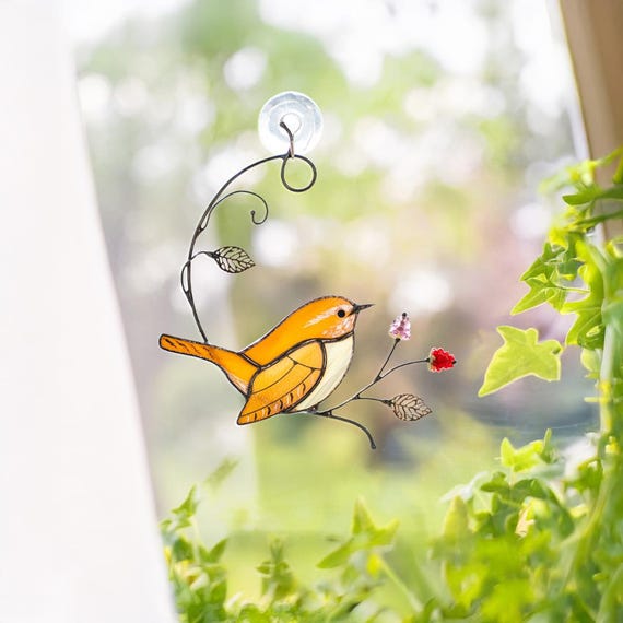 Gift For Bird Lovers Stained Glass Window Hangings Gift For Grandma Carolina Wren Stained Glass Bird Suncatcher Bird Wall Art