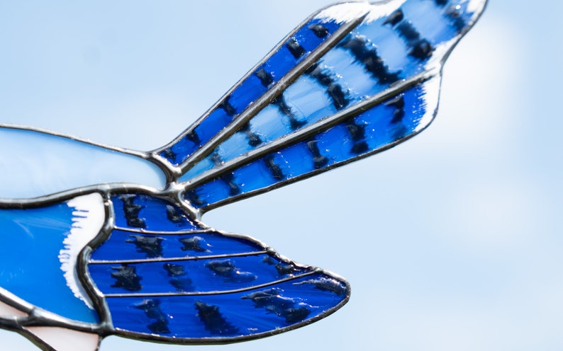 Stained Glass Blue Jay Hand-painted Tail