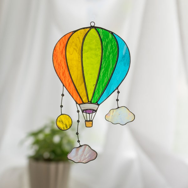 Rainbow Hot Air Balloon Stained Glass Etsy