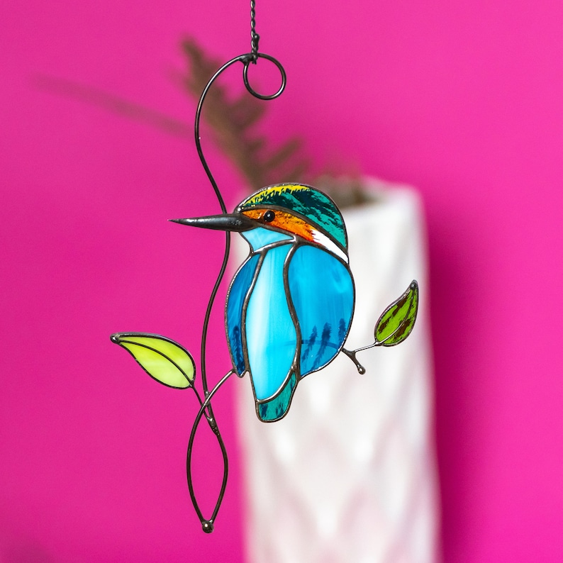 Kingfisher Stained Glass Suncatcher Mothers Day Gift Custom Etsy