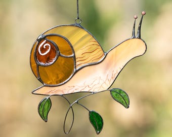 Custom Stained Glass Snail Suncatcher Fairy Garden Accessories  Stained Glass Window Hangings Stained Glass Farmhouse Decor Fall Gift