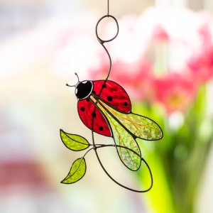 Coccinelle vitrail tentures cadeau d'anniversaire vitrail moderne attrape-soleil cadeau pour amoureux de la nature