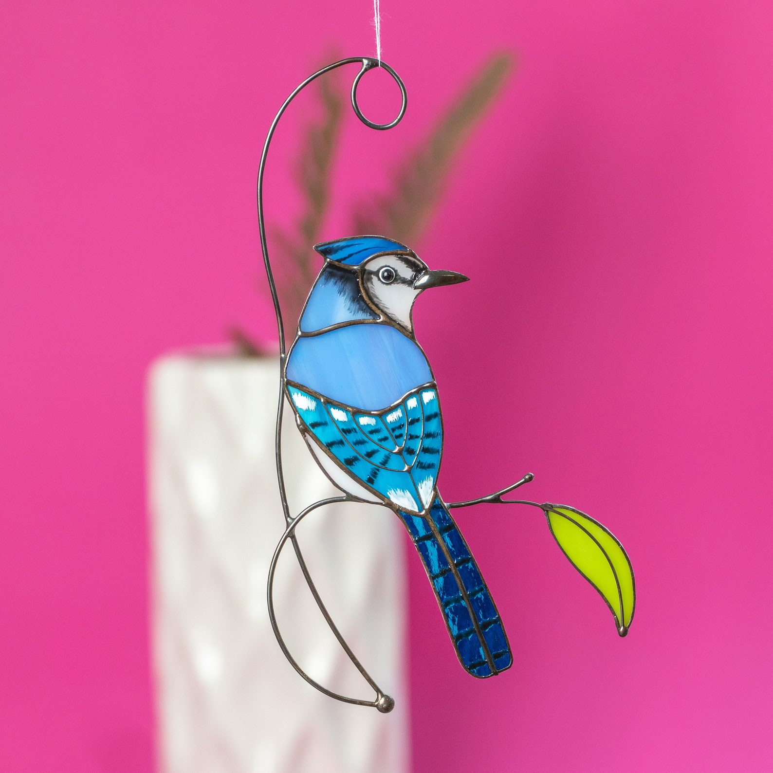 Blue Jay Stained Glass Bird Suncatcher Mom Gift Modernstained Etsy