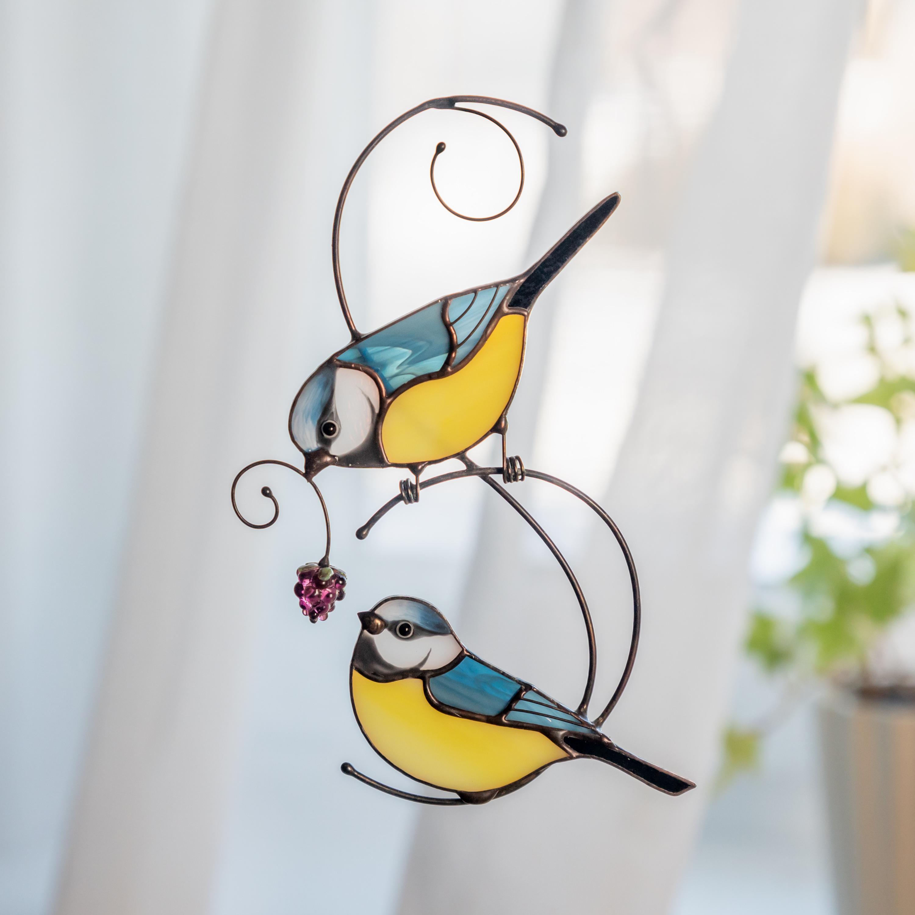 Custom Stained Glass Birds Suncatcher Christmas gifts Chickadee Stained Glass Window Hangings Bird Wall Decor Anniversary Gift