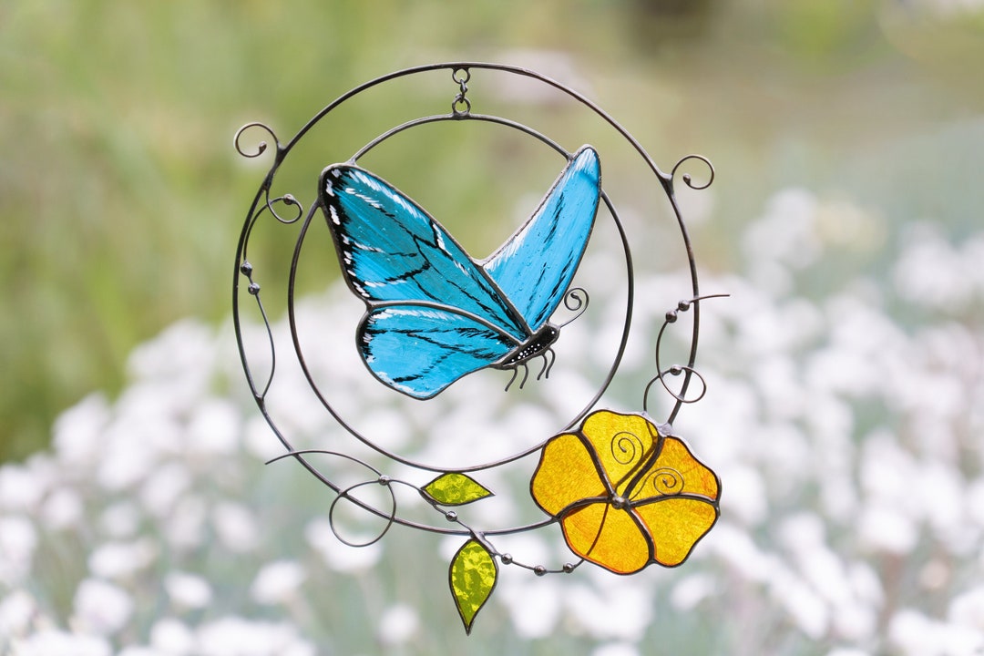 Morpho Butterfly Stained Glass Window Hangings Mothers Day Gifts Custom