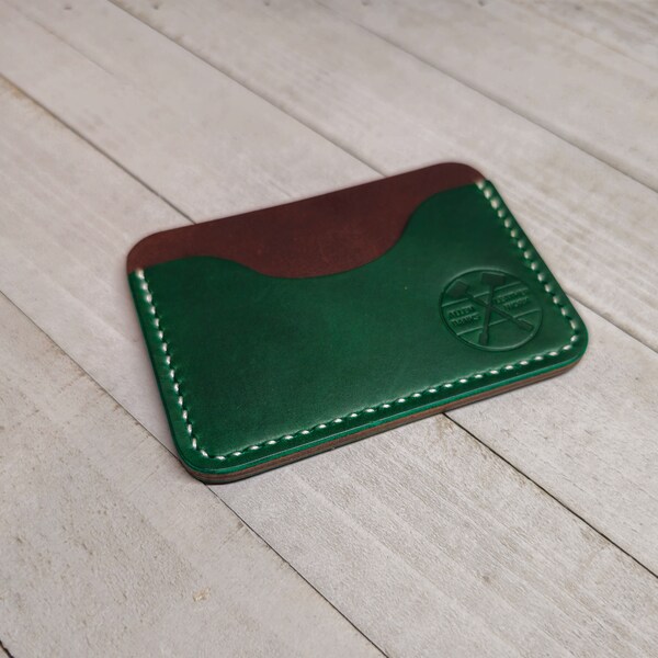 Three Pocket Leather Cardholder or Slim Wallet - Green and Walnut Italian Leather