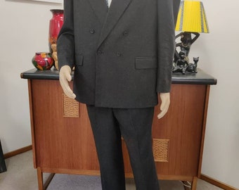 Charcoal grey 1980s Pierre Cardin label double breasted suit waist 86cm 34inch chest 122cm 48inch