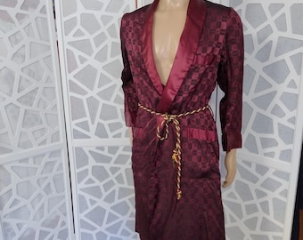 Smartex of Melbourne burgundy check 1950s cold rayon dressing gown robe small chest 40inch 102cm