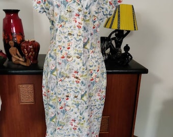 1970s does 30s rayon day dress collar double breasted below knees small bust 102cm 40inch waist 82cm 32inch