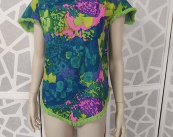 Deweese swimsuit cover 1970s lime pink and teal medium size 36 bust 106cm 42inch