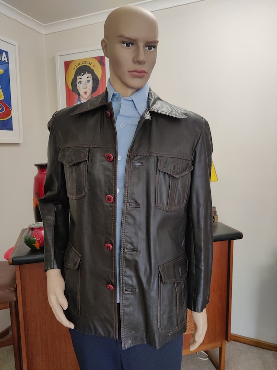 1970s brown leather Hong Kong made jacket western… - image 1