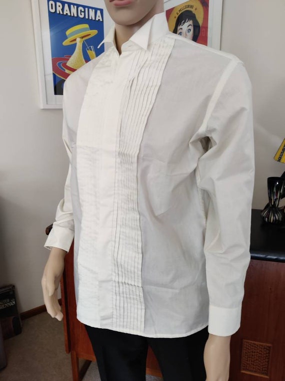 Palest yellow tuxedo shirt pleat front folded col… - image 1