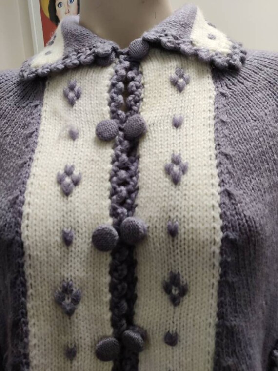Muted lilac and white fringed poncho cape acrylic… - image 3