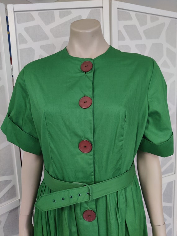 Late 1950s Kelly green button front dress new old… - image 4