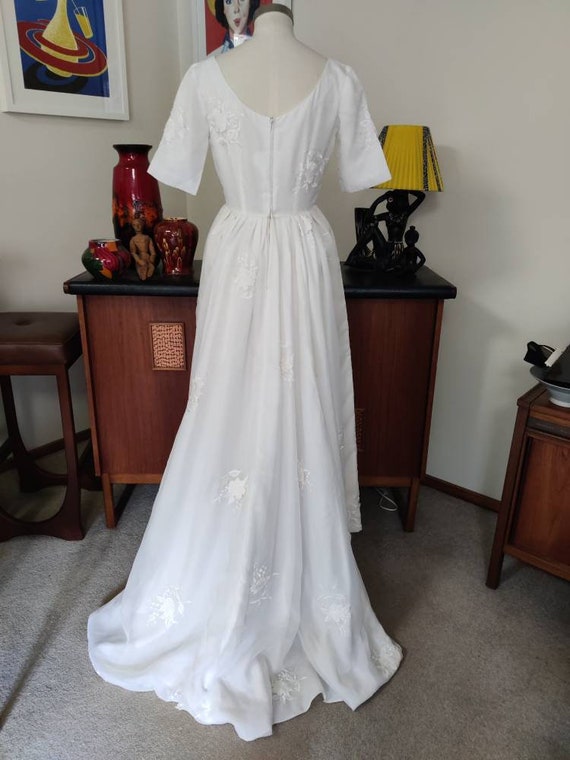 1960s Kara label wedding dress short sleeve waist… - image 1