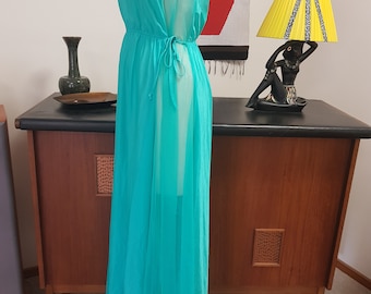 Grecian goddess sexy nightgown in luscious aqua with sheer side panels and waist  ties small medium