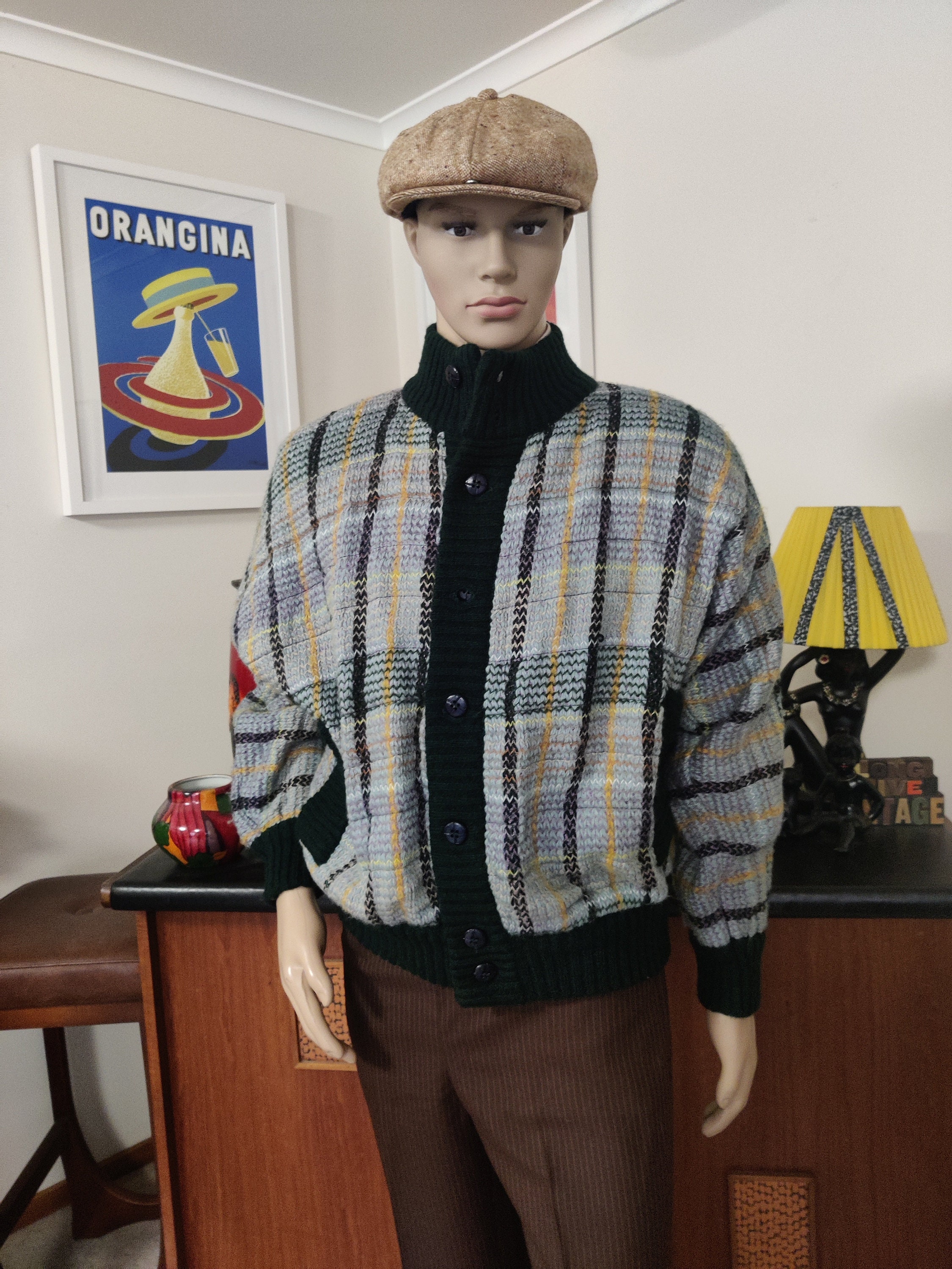 Nuova Linea label blouson knit Italian jacket men's large size 54inch 136cm