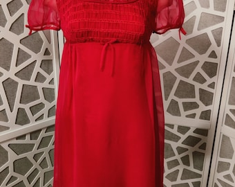 Hot pink 1960s Ron Simons of Melbourne smocked bodice empire line Mod mini dress extra small bust 30inch 76inch