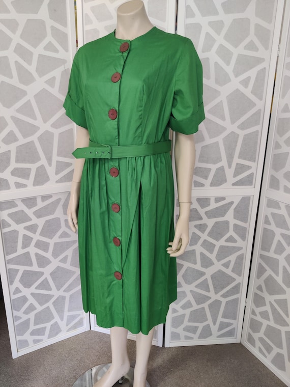 Late 1950s Kelly green button front dress new old… - image 1