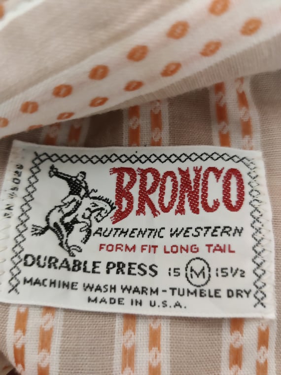 Western shirt Bronco label US peach brown stripe … - image 10