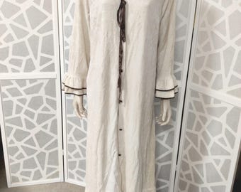 Cream Ralston vintage 1970s cream brown velour gown medium size bust 112cm 44inch