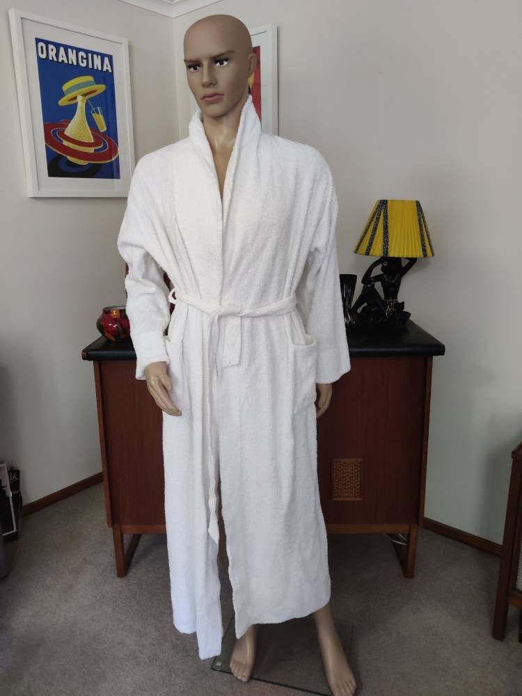 White Candlewick Unisex Robe Dressing Gown Supertex Label 80s Cotton  Pockets Tie Belt Long Length Medium Chest 124cm 49inch - Etsy