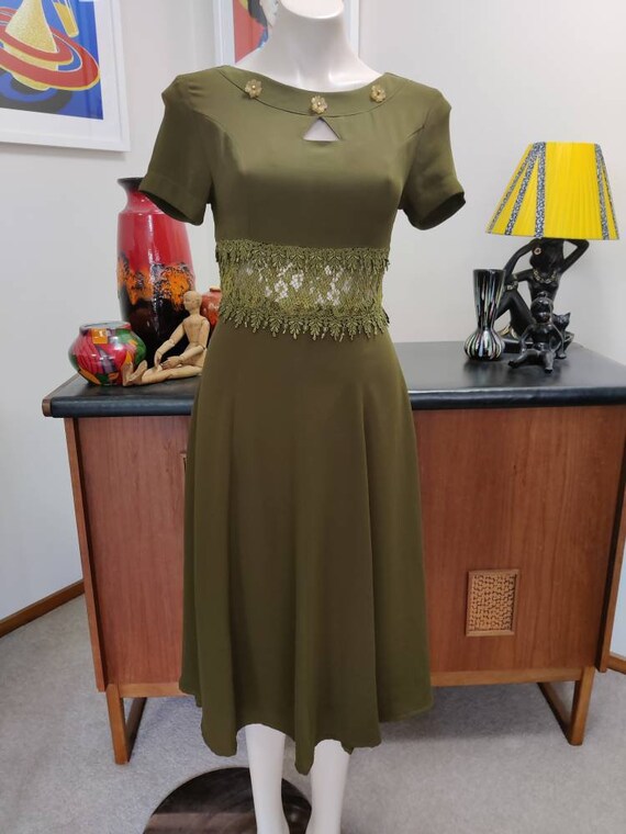 Olive green fit deals and flare dress