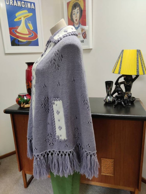 Muted lilac and white fringed poncho cape acrylic… - image 8