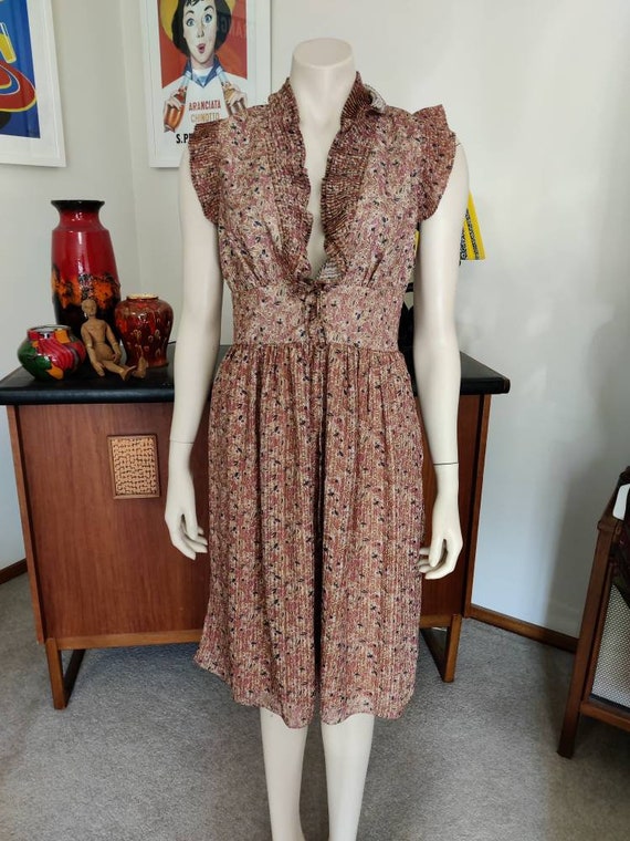 Sweet and Sexy Plunge Neckline Silk Dress Musk Brown Small Bust 94cm Waist  80cm 