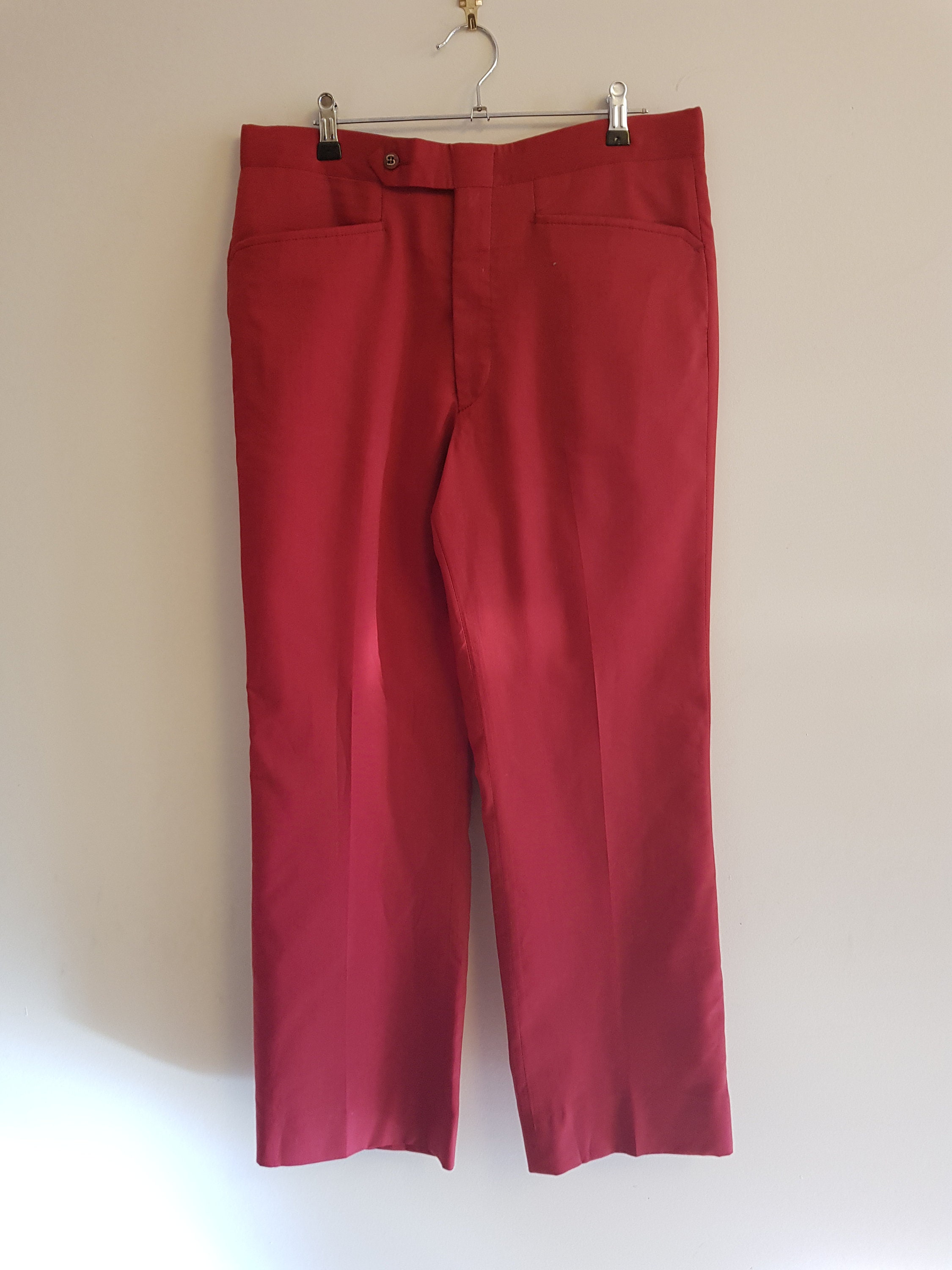 Fun colour bright 1970s mens pants slacks terracotta red | Etsy