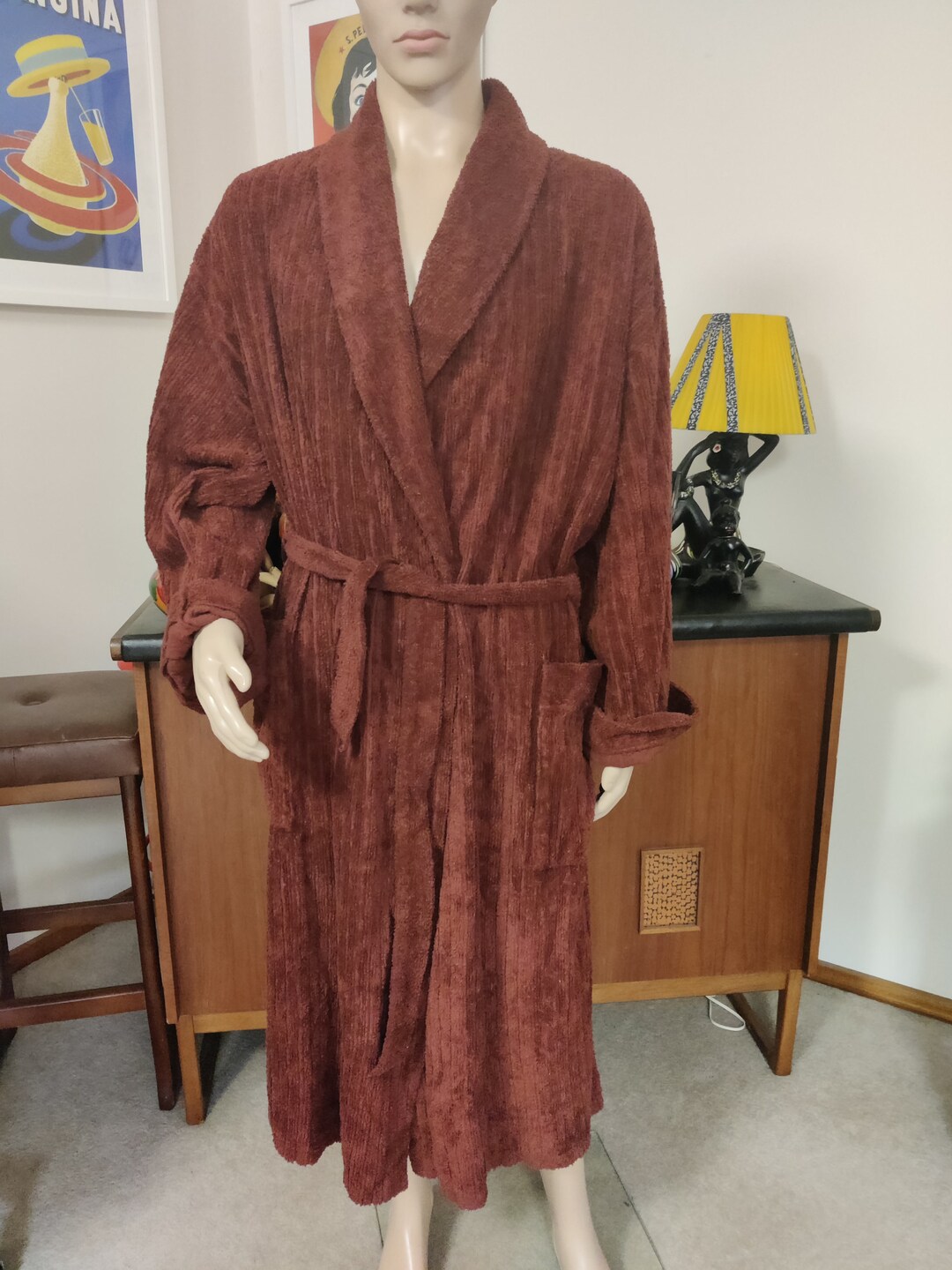 Towelling Chocolate Brown Dressing Gown Robe Wrap Style Tie Etsy