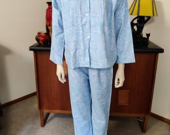 1960er Neuware gebürstete Baumwolle Winter PJs Schlafanzug blau paisley mittelgroß Büste 120cm 47inch