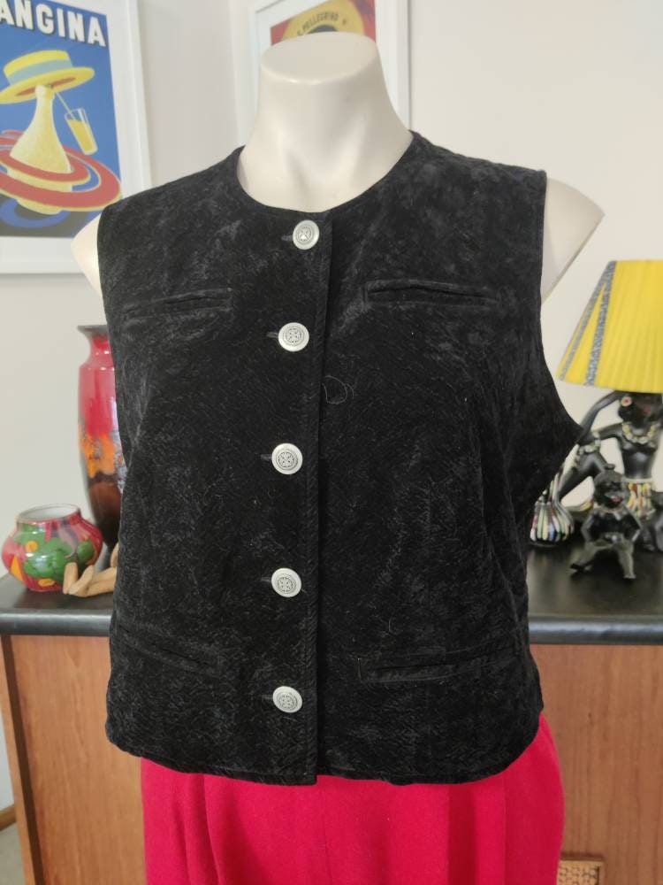 Black Rayon Velvet Made in Hong Kong Vest Silver Buttons - Etsy Israel