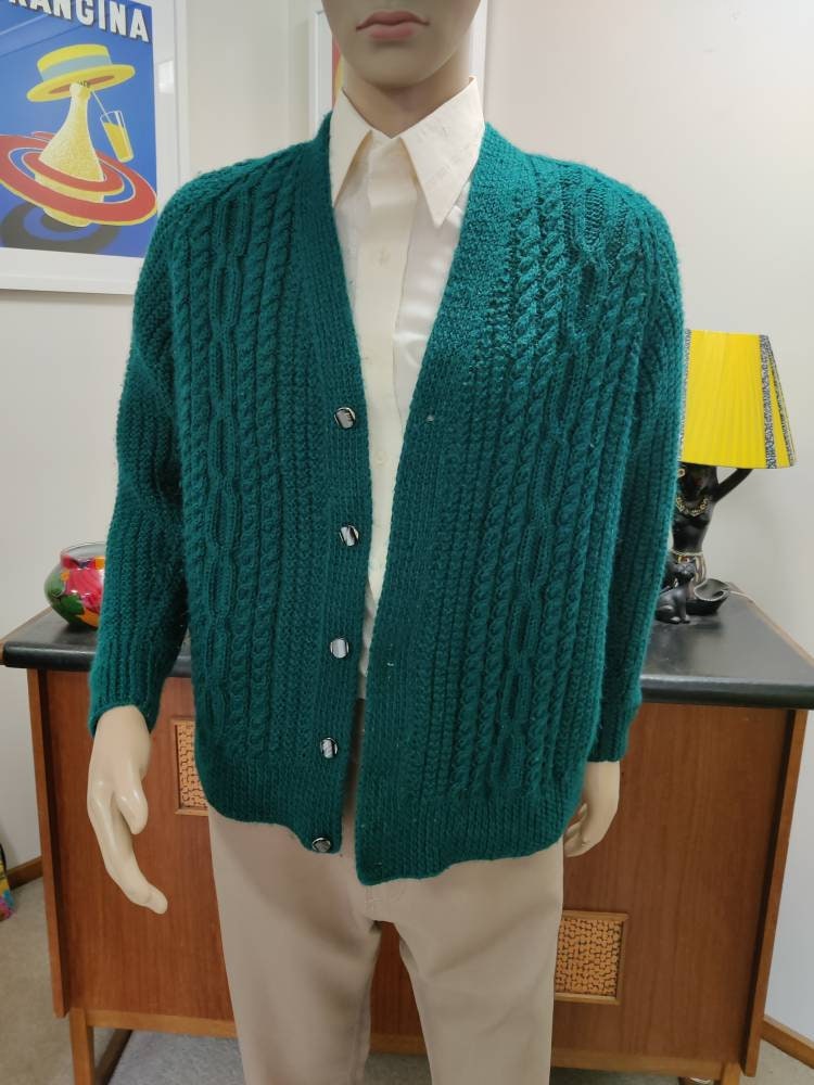 Bottle Green Cable Soft Winter Warm Hand Knit Wool Cardigan - Etsy New  Zealand