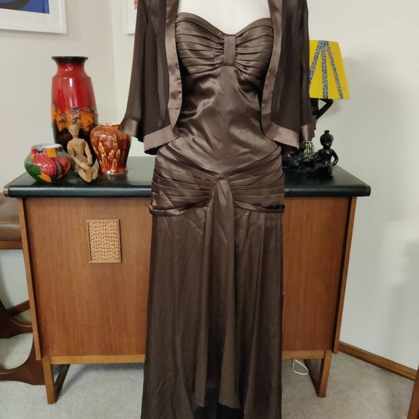 Statement plunge back old Hollywood style dress with coverup jacket Mr K label size 12 bust 86cm 34inch waist 82cm 32inch