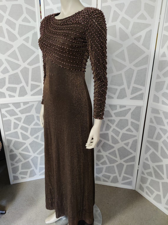 Vie Victoria Royal Label Stunning Bronze Lurex Pearl Beading Hong Kong  Evening Dress Bust 90cm 36inch Waist 66cm 26inch - Etsy
