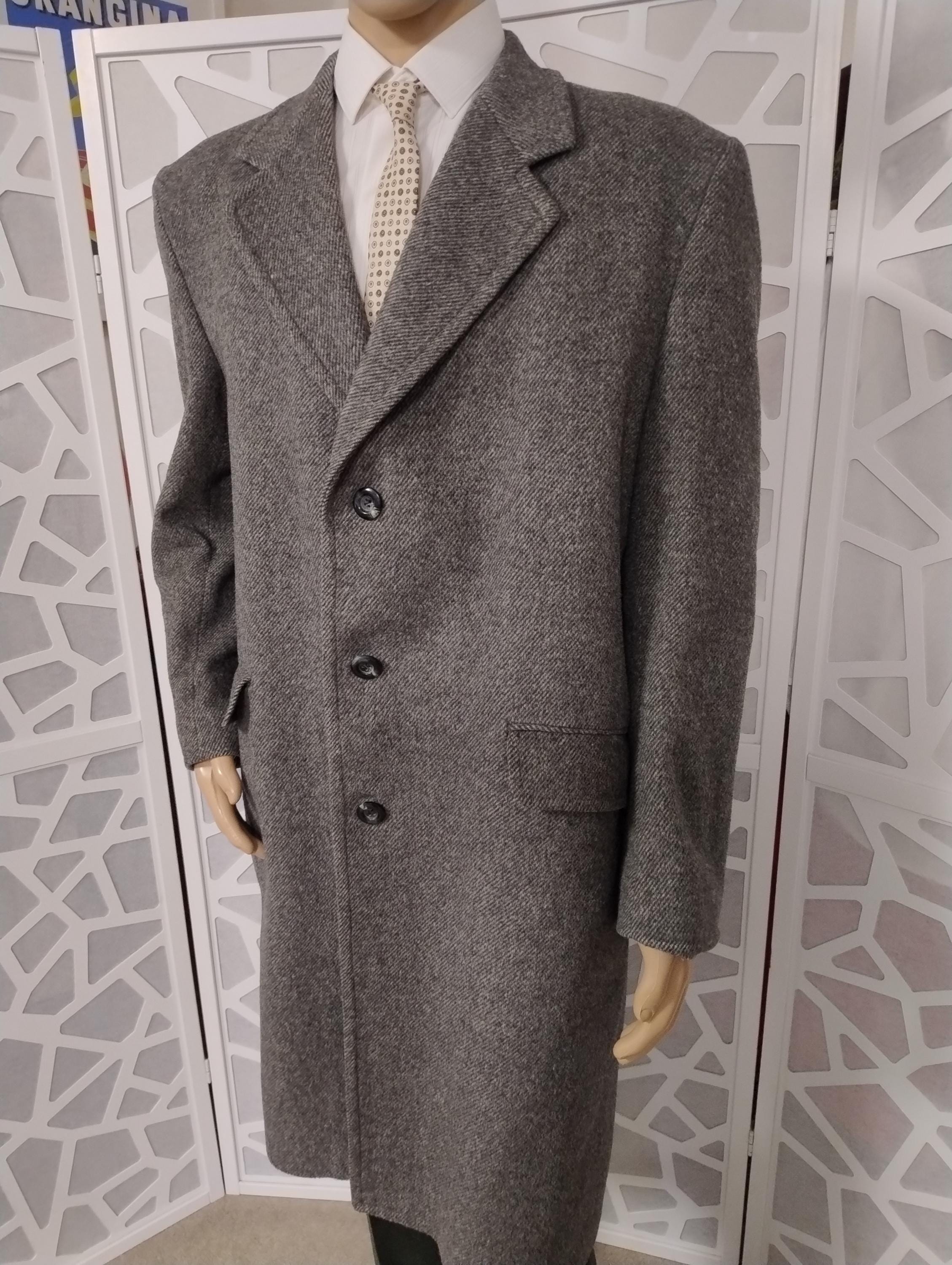 Stafford Ellison Grey Tweed Wool Coat Below Knee Length Large Size 