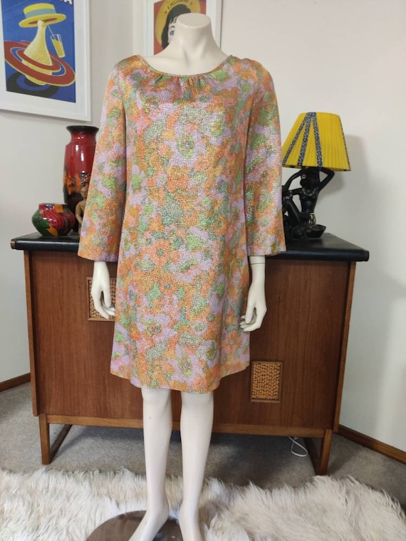 1960s Mini Shift Dress After Five Bell Sleeves Above Knees Small