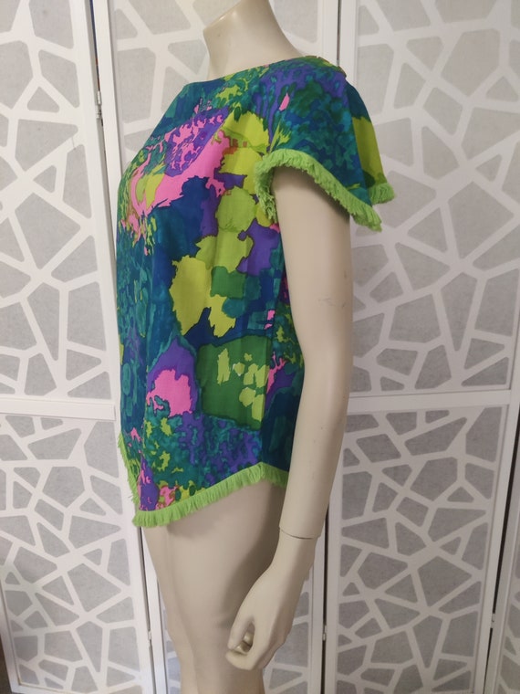 Deweese swimsuit cover 1970s lime pink and teal m… - image 5