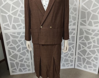 1990s Max Mara soft brown wool suit double breasted invert pleat skirt medium bust 102cm 40inch waist 72cm 28inch a aist
