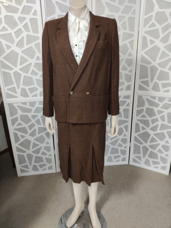 1990s Max Mara soft brown wool suit double breast… - image 1