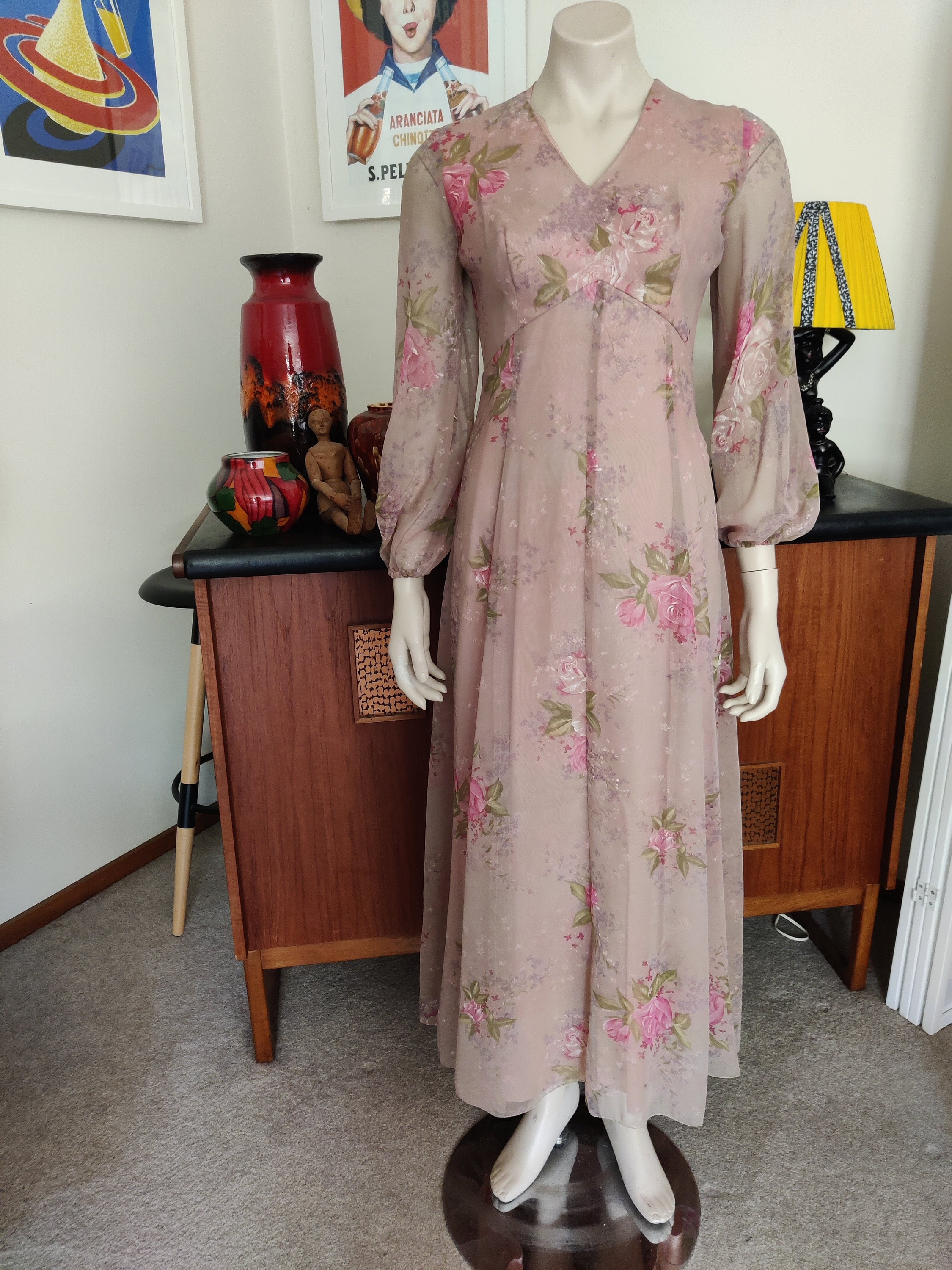 En-ka Label Musky Pink Floral Chiffon Overlay Rayon Maxi Dress