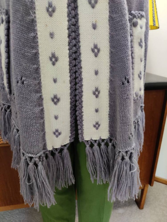 Muted lilac and white fringed poncho cape acrylic… - image 7