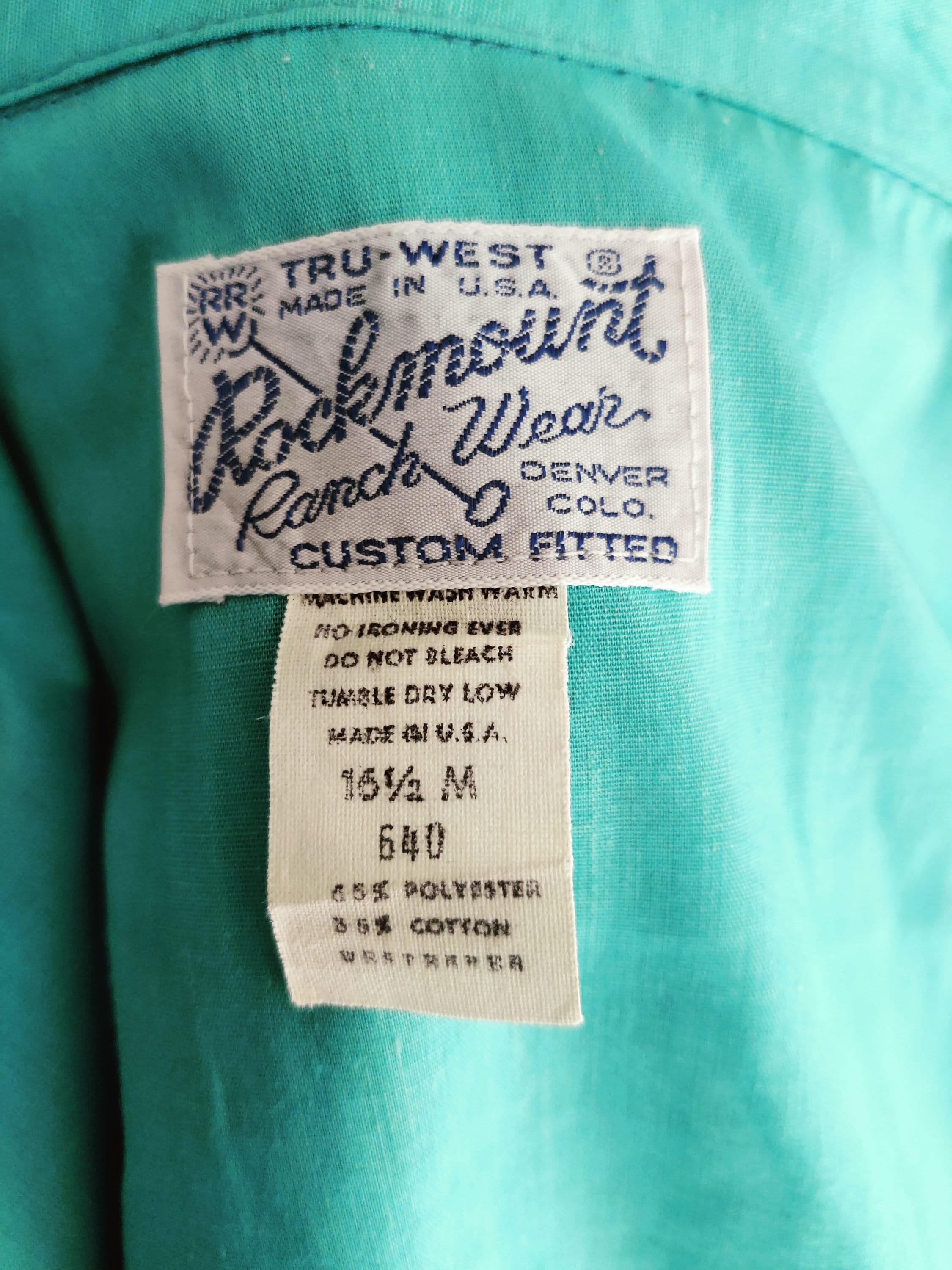 US Label Rockmount Aqua Long Sleeve Western Shirt Diamond Shape