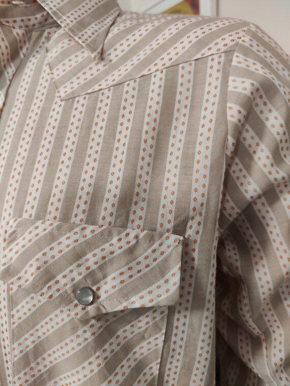 Western shirt Bronco label US peach brown stripe … - image 2
