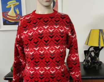 Mens red Manopoly pullover bright great design wool winter medium chest 98cm