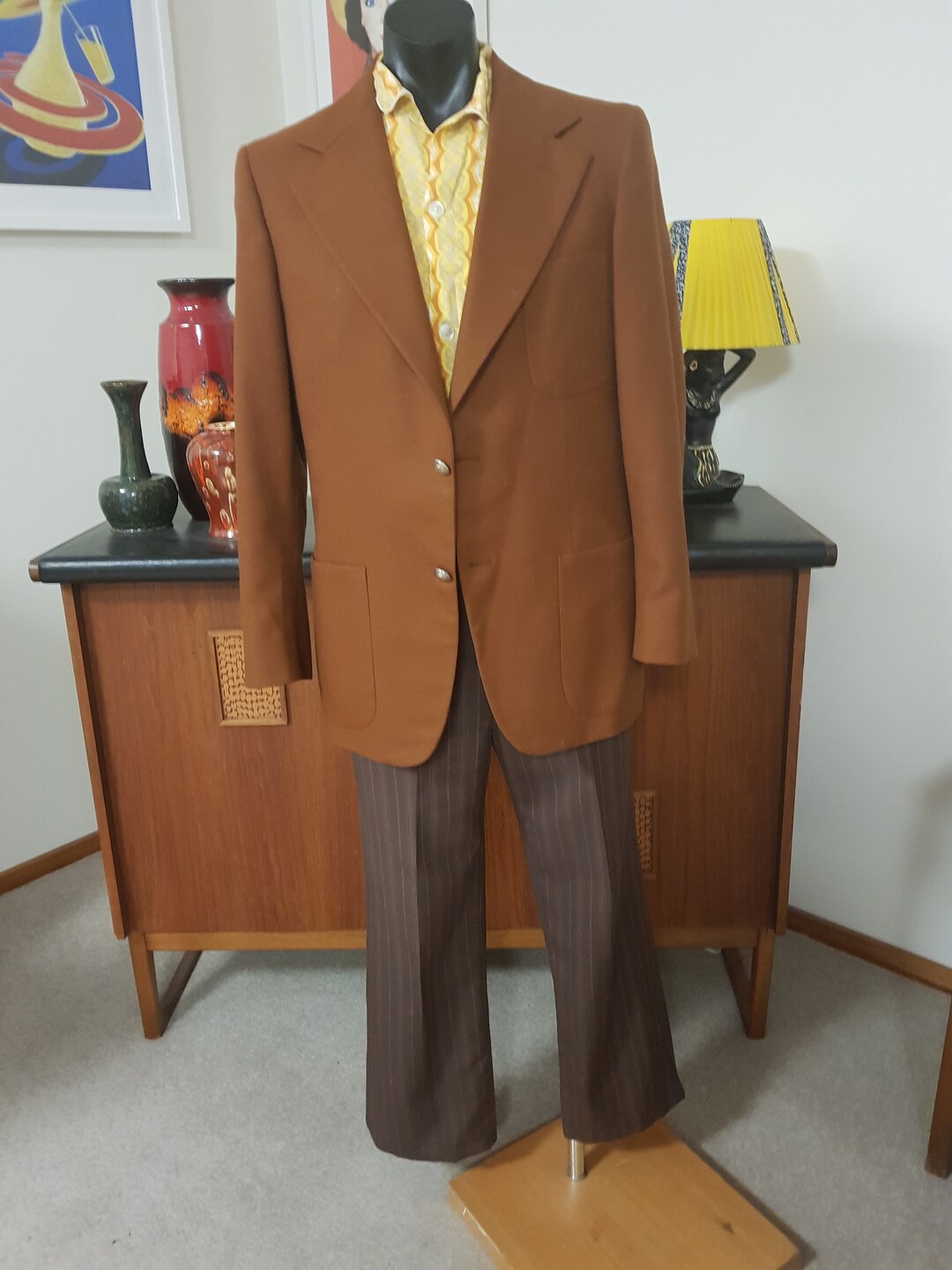 Mens Tan Fletcher Jones 1970s Sports Coat Wide Collar Line Etsy Hong Kong
